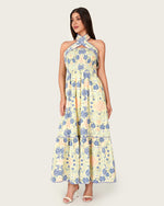Floral Linen Halter Maxi Dress