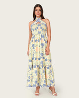 Floral Linen Halter Maxi Dress