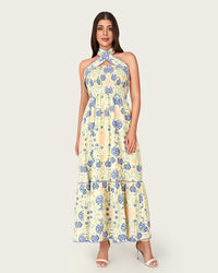 Floral Linen Halter Maxi Dress