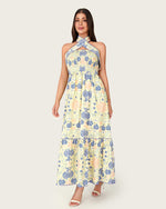 Floral Linen Halter Maxi Dress