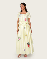 Luxury Linen Blend Set with Botanical Appliqué Details