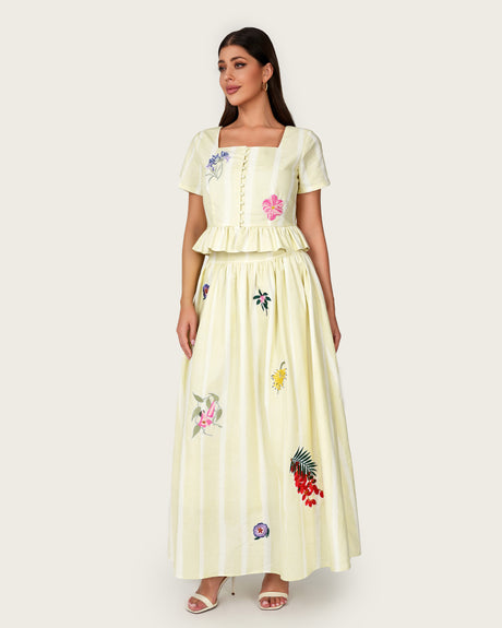 Luxury Linen Blend Set with Botanical Appliqué Details