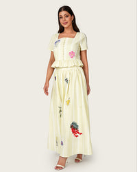 Luxury Linen Blend Set with Botanical Appliqué Details