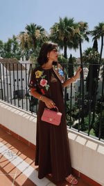 Luxury Linen Two-Piece Set with Hand-Appliqué Floral Embroidery