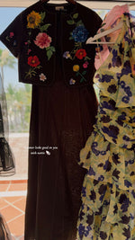 Luxury Linen Two-Piece Set with Hand-Appliqué Floral Embroidery