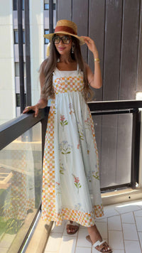Botanical Poplin Maxi Dress with Tie Straps, Smocked Back & Pockets