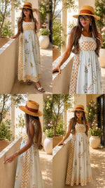 Botanical Poplin Maxi Dress with Tie Straps, Smocked Back & Pockets