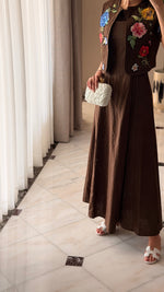 Luxury Linen Two-Piece Set with Hand-Appliqué Floral Embroidery