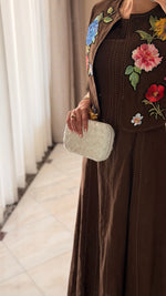 Luxury Linen Two-Piece Set with Hand-Appliqué Floral Embroidery