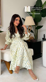 Luxury Poplin A-Line Ankle Length Dress with Floral Print & V-Neck