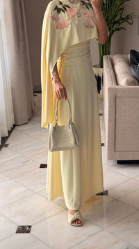 Butter Yellow Embroidered Cape Occasion Dress