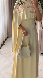 Butter Yellow Embroidered Cape Occasion Dress