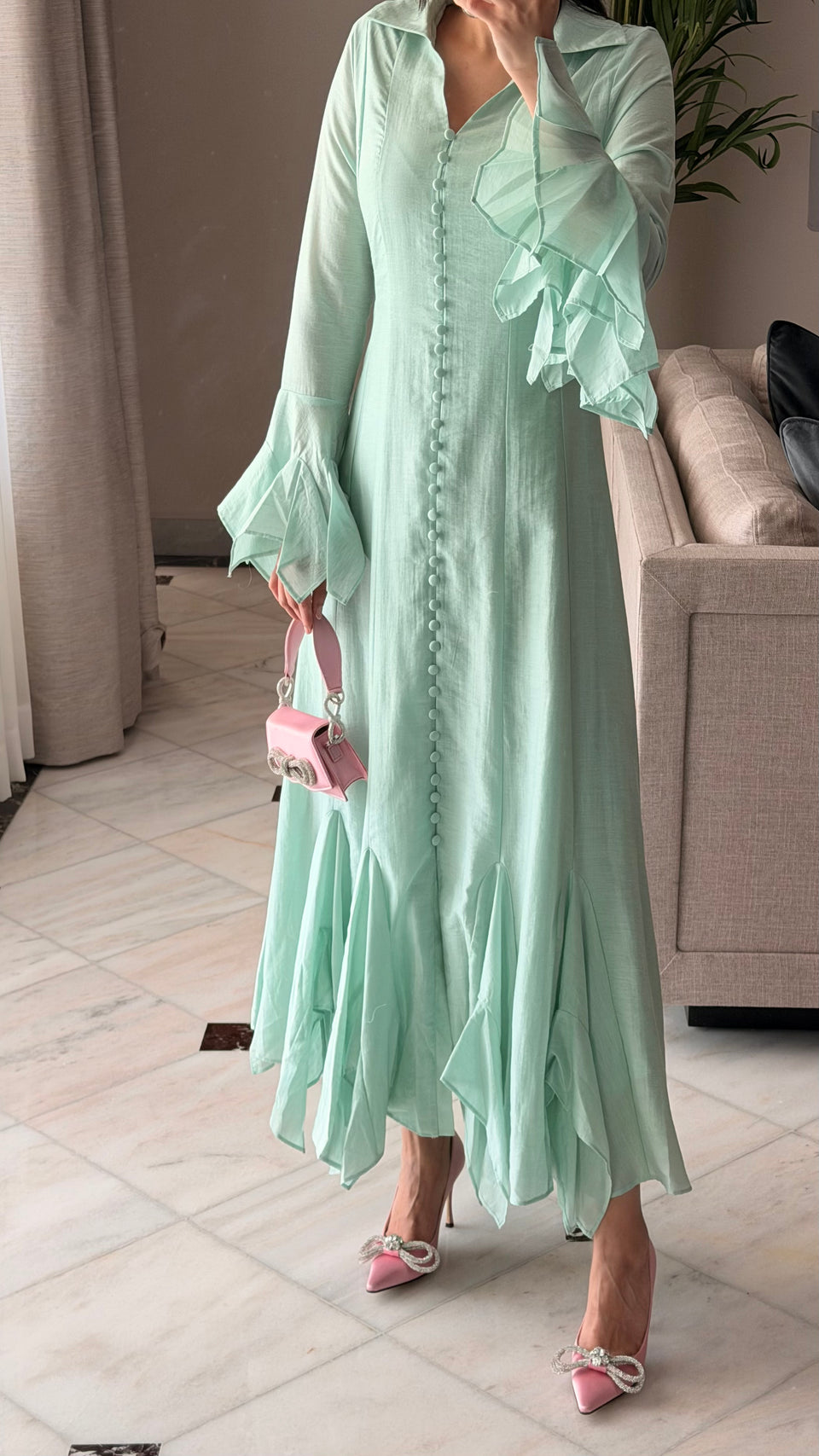 Linen Voile Dress with Ruffle Details