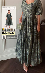 Luxury Linen Voile Floral Dress with Scalloped Sweetheart Neckline