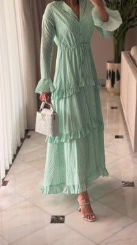 Luxury Cotton Maxi Shirt Dress with Geometric Print & Ruffle Details