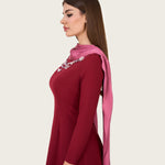 Embellished Evening Crepe Maxi Dress with Attached Satin Scarf