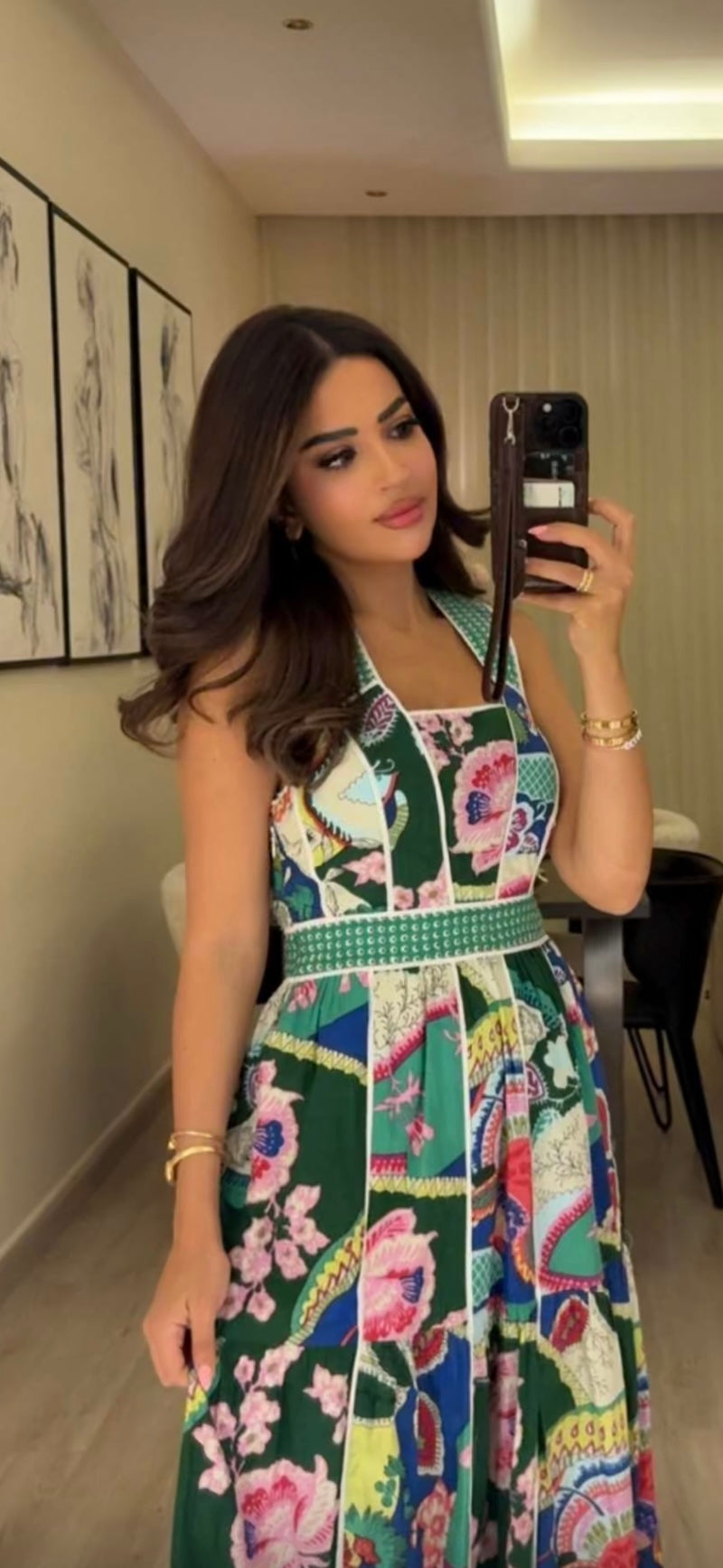 Green Printed Cotton Maxi Dress