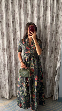Black Floral Linen Dress