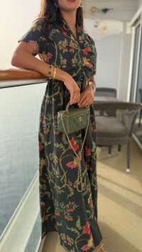 Black Floral Linen Dress
