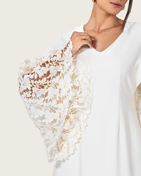 Elegant White Dress with Lace Sleeves