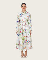 فستان قميص بوبلين مزهر مع حزام