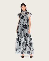 فستان ماكسي أورغانزا مزهر مع ربطة خلفية