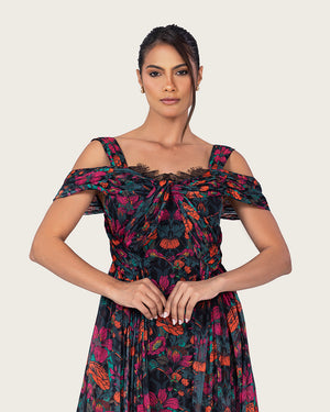 فستان شيفون بأزهار استوائية أنيقة