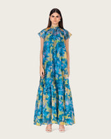 فستان ماكسي أورغانزا بطبعة مميزة مع فيونكة خلفية