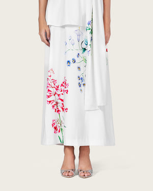 فستان ماكسي كريب أبيض مزهر بياقة أوف شولدر