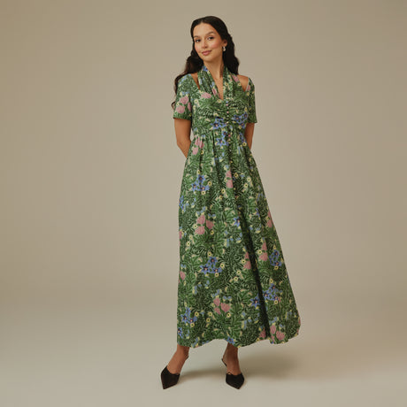 Botanical Green Linen Dress
