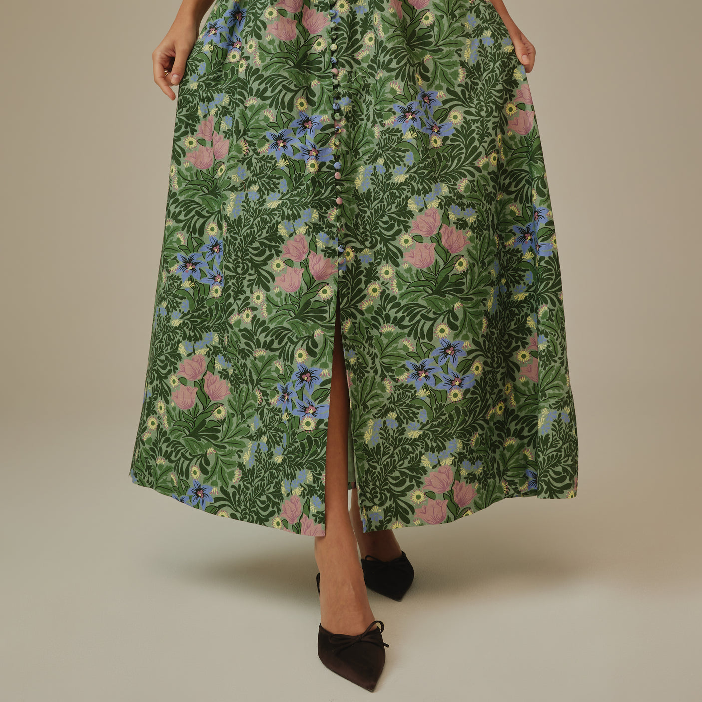 Botanical Green Linen Dress