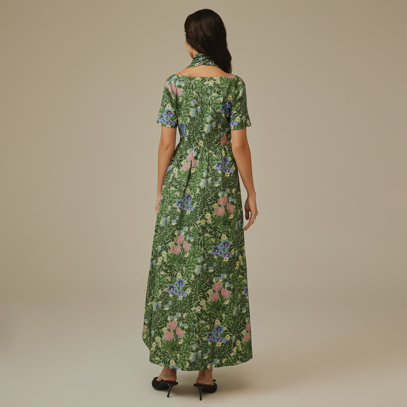 Botanical Green Linen Dress