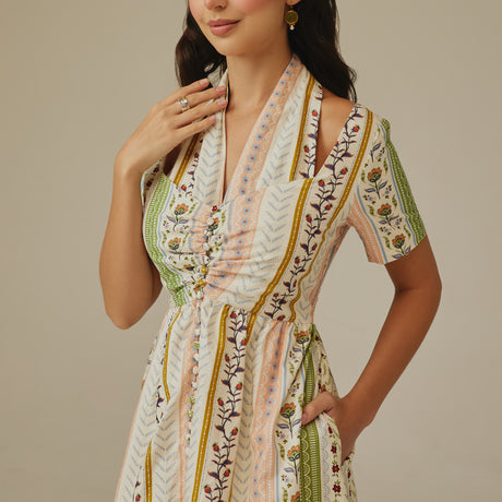 Striped Floral Linen Dress