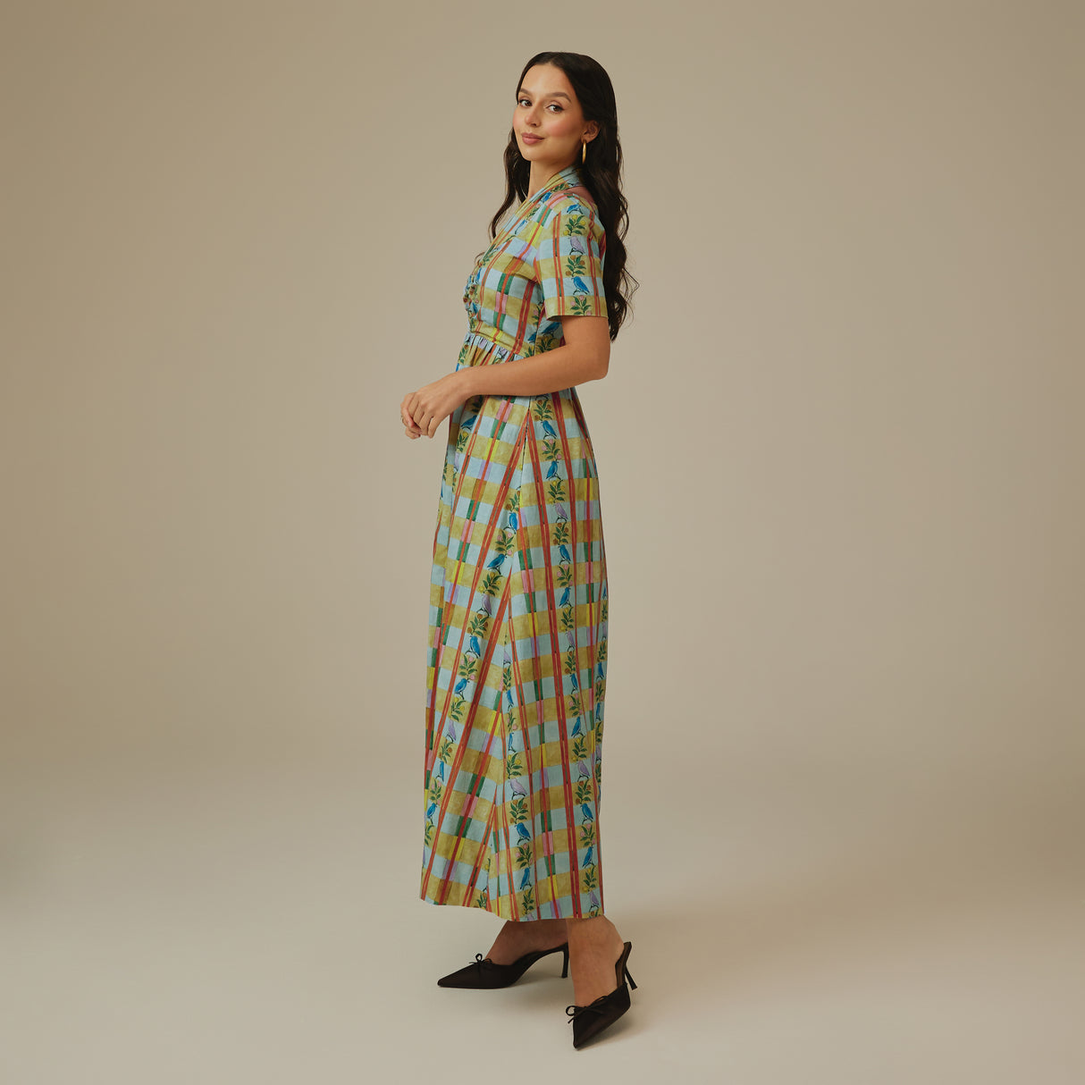 فستان كتان مخطط مزهر