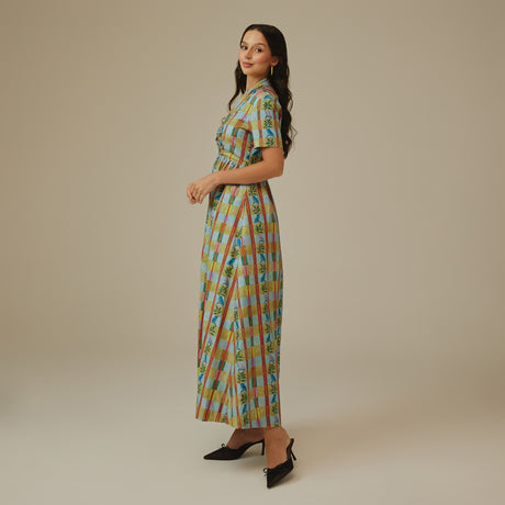 Striped Floral Linen Dress