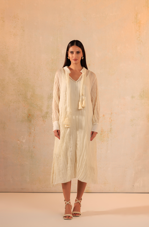 Pearl Off-White Crinkled Chiffon Shirt Dress