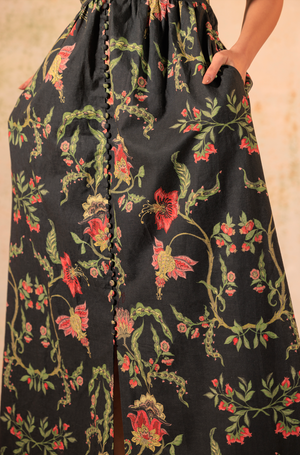 Black Floral Linen Dress