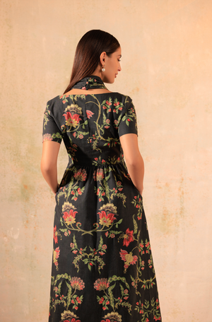 Black Floral Linen Dress