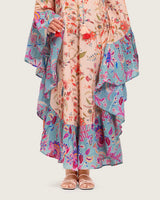A flowy cotton kaftan with ruffle wide sleeves and mix print