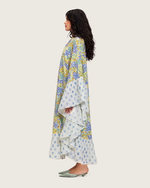 قفطان خربزي فضفاض الوان باستيل بطبعات متنوعة من الورود و شرابات