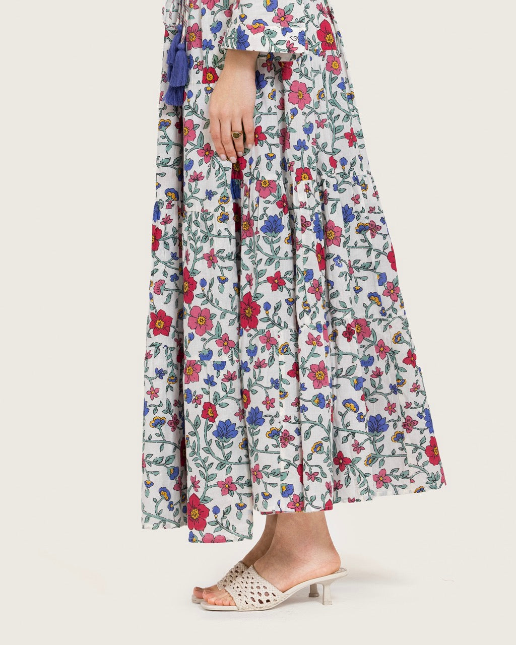 Floral Tiered Maxi Wrap Dress with Waist Tie Tassels