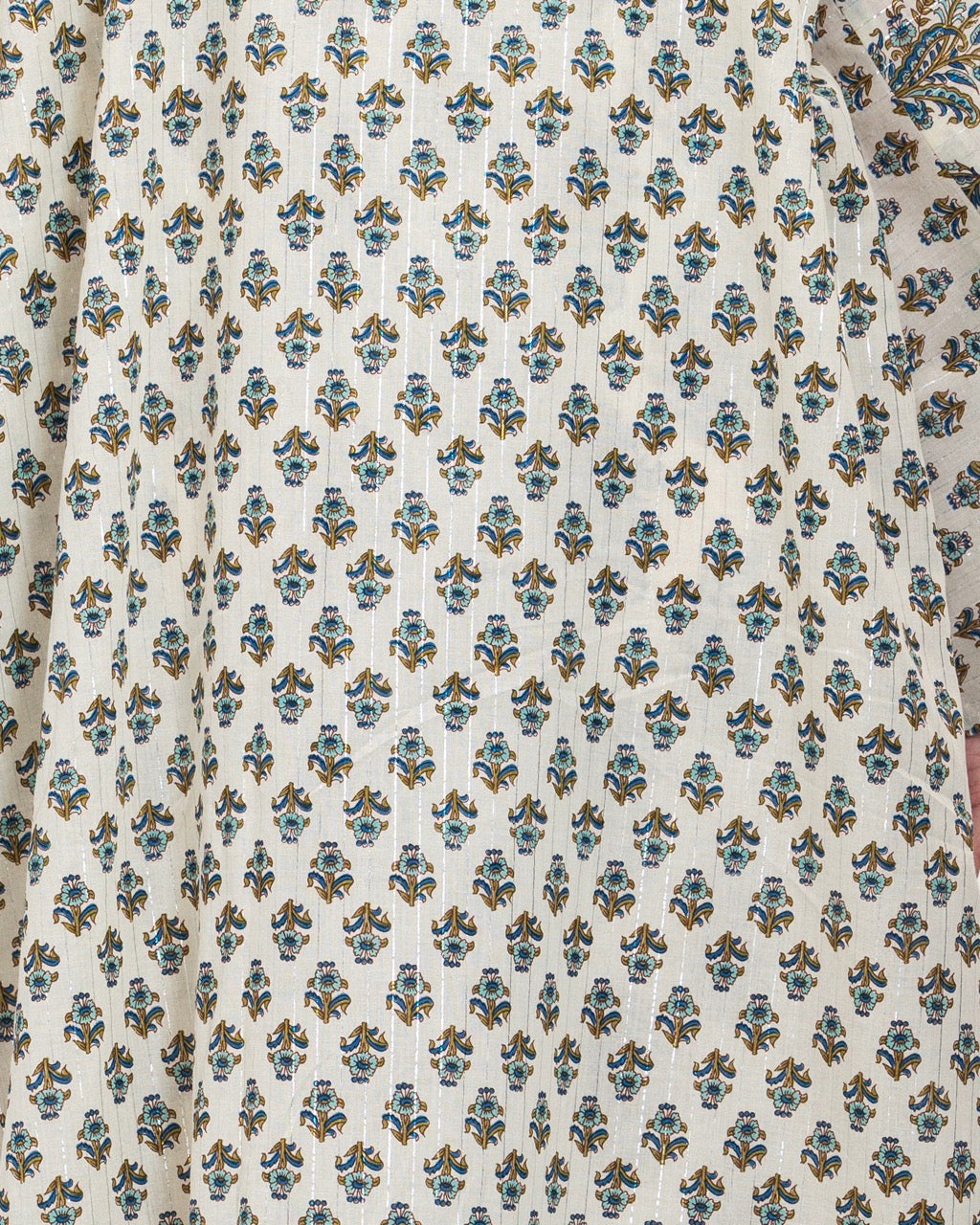 طقم عباية و فستان قطن مطبوع مذهب - أزرق