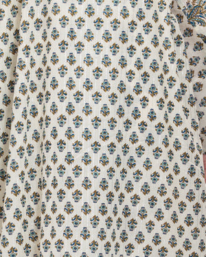 طقم عباية و فستان قطن مطبوع مذهب - أزرق