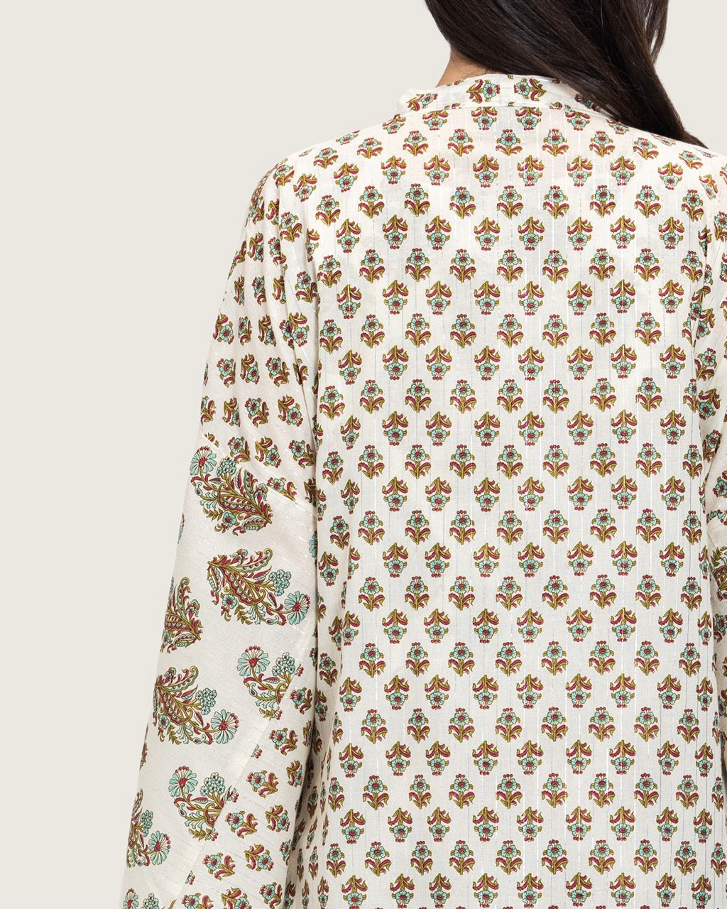 طقم عباية و فستان قطن مطبوع مذهب - تركواز