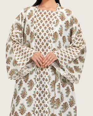 طقم عباية و فستان قطن مطبوع مذهب - تركواز