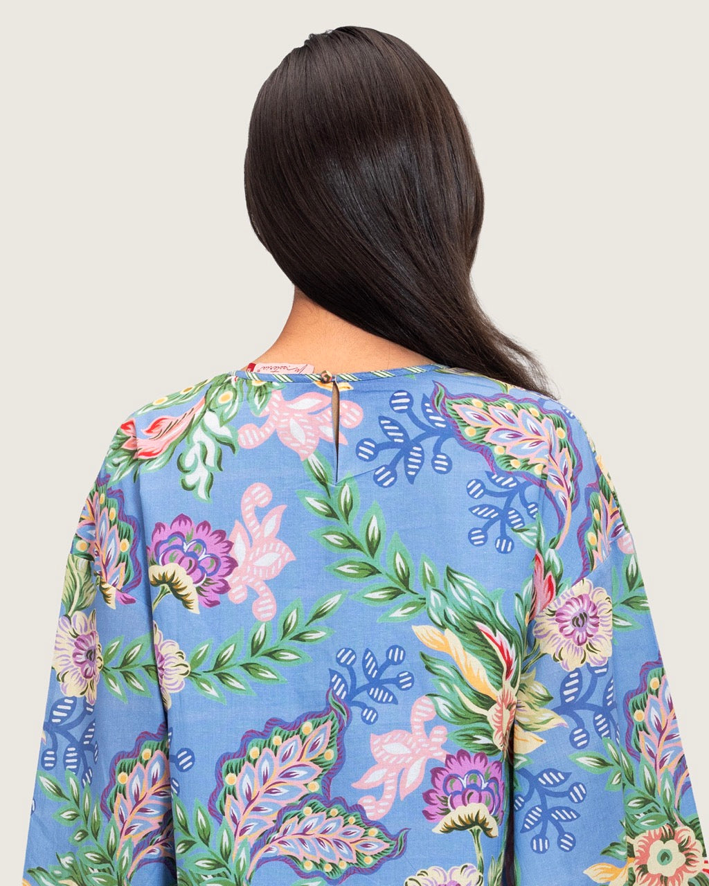 Blue Floral Maxi Dress with Square Neckline