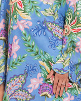 Blue Floral Maxi Dress with Square Neckline