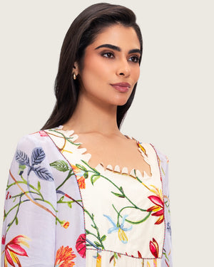 قفطان ماكسي مطبوع بنقشة زهور مع تطريزات خرزية