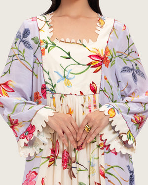 قفطان ماكسي مطبوع بنقشة زهور مع تطريزات خرزية