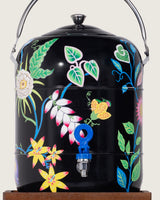 Hand-Painted Folk Floral Urn and Stool Set - 15 liters